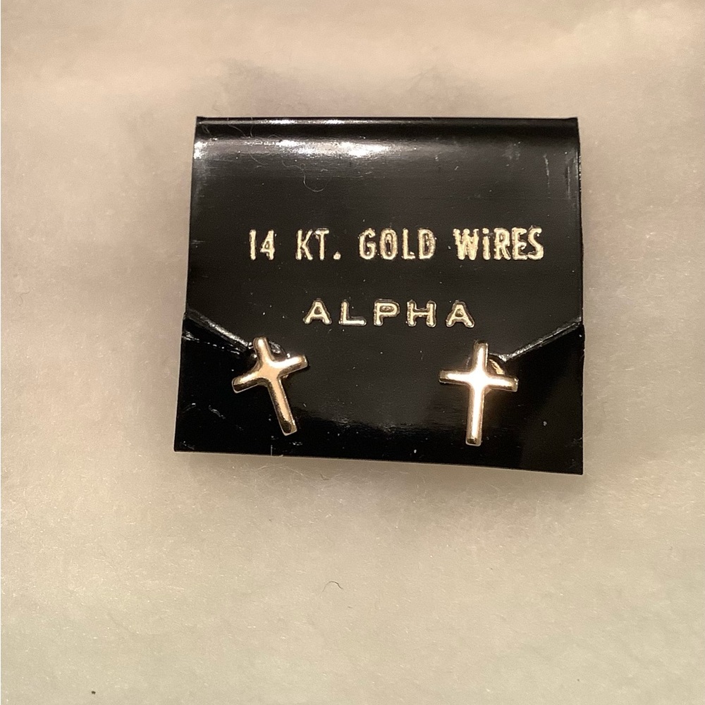 NEW 14 KT Gold Wires Latin Cross earrings unisex